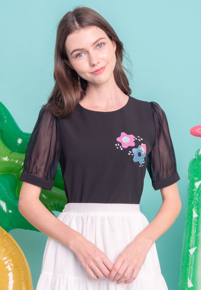 SANRIO MIX BY THE POOL TWIN STARS PUFF SLEEVE TOP