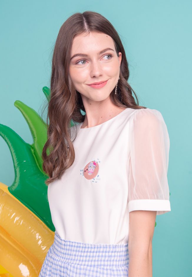 BACKORDER: SANRIO MIX BY THE POOL KITTY PUFF SLEEVE TOP