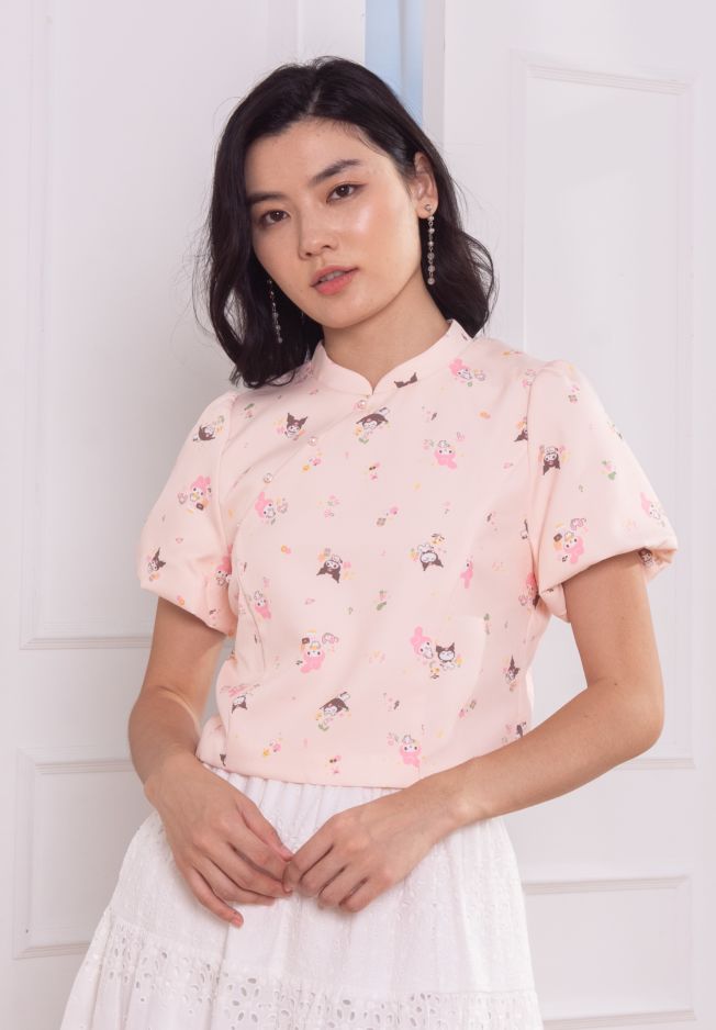 MY MELODY AND KUROMI SPRING PARTY DETACHABLE COLLAR CHEONGSAM TOP