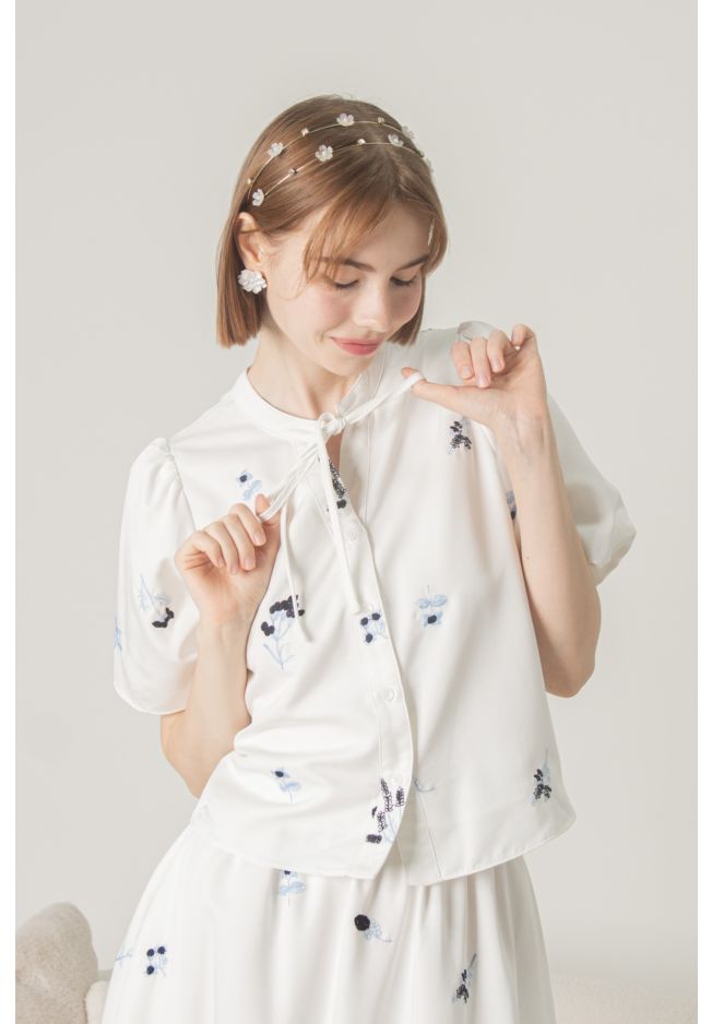 FENELLA EMBROIDERY RIBBON SHIRT