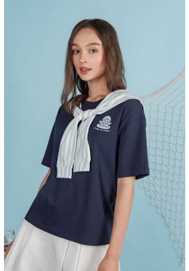 MOFUSHARK SAILOR 2 WAY FAUX SWEATER TOP