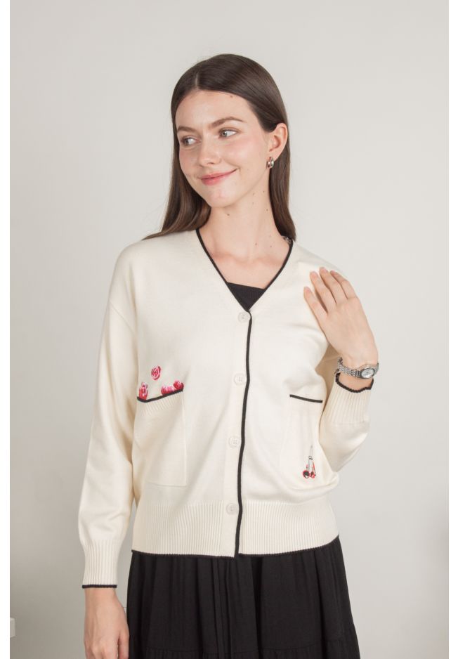 DEVIL WEARS PRADA KNIT CONTRAST TRIM CARDIGAN