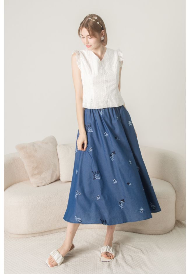 FENELLA EMBROIDERY MIDI SKIRT