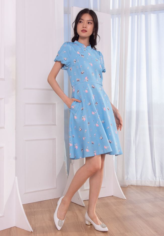 MY MELODY AND KUROMI SPRING PARTY DETACHABLE COLLAR CHEONGSAM DRESS