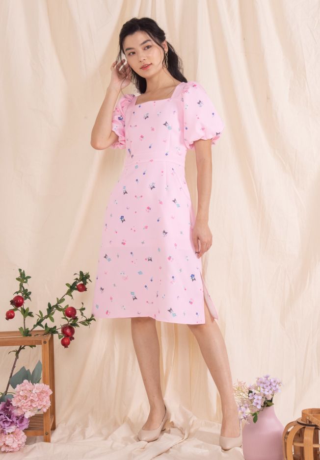 MY MELODY AND KUROMI SPRING FLOWER SQUARE NECK DRESS