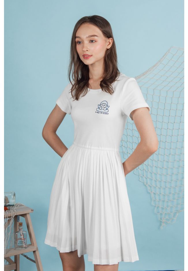 MOFUSHARK SAILOR 2 WAY FAUX SWEATER PLEATED DRESS