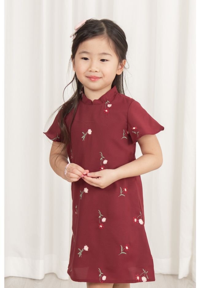 ZAVALA FLORAL EMBROIDERED DETACHABLE COLLAR CHEONGSAM DRESS - KIDS